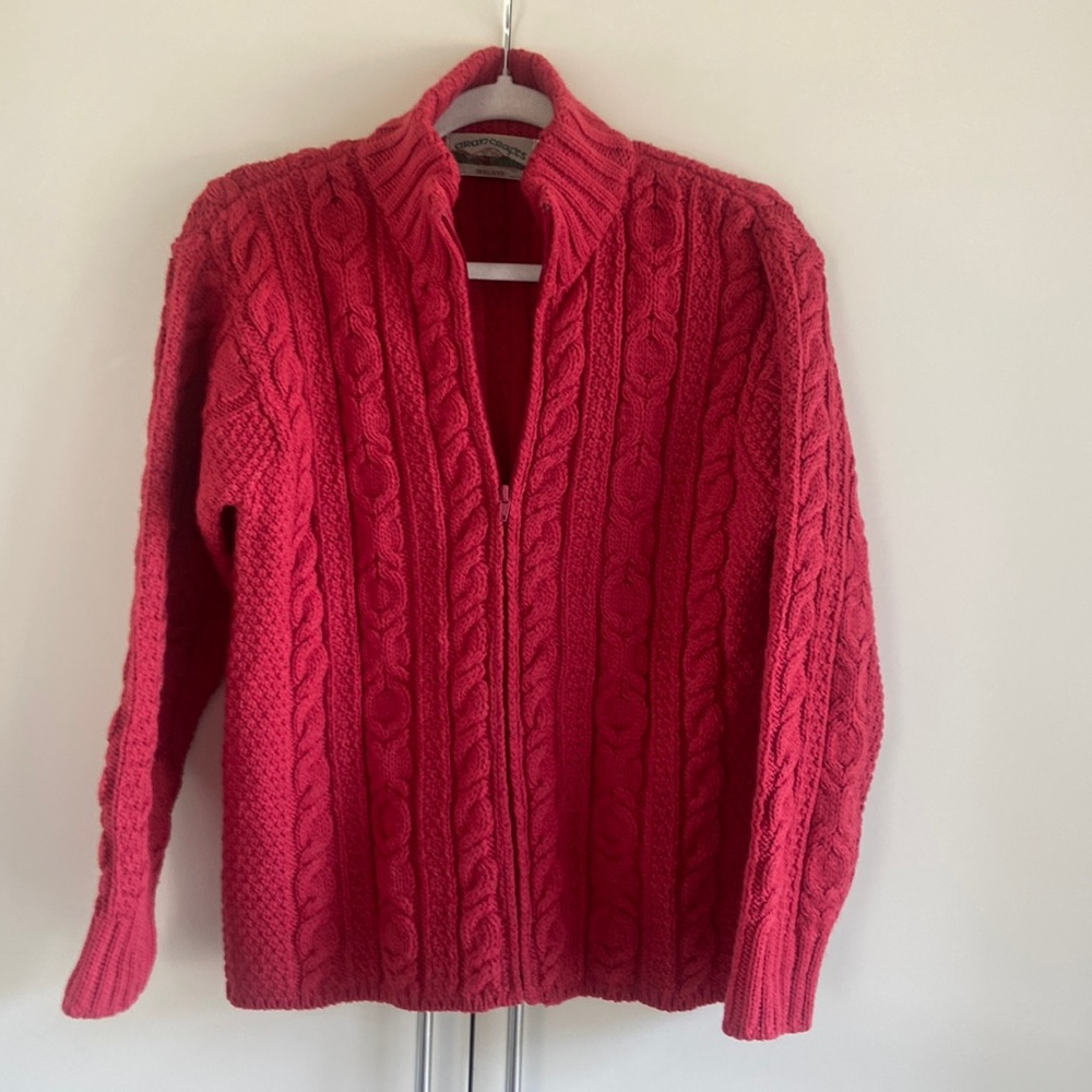 Aran Crafts Fisherman Merino Wool Cable Knit Cardigan Sweater
